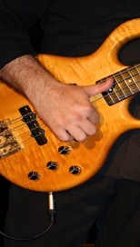 close up of bass showing thumb technique